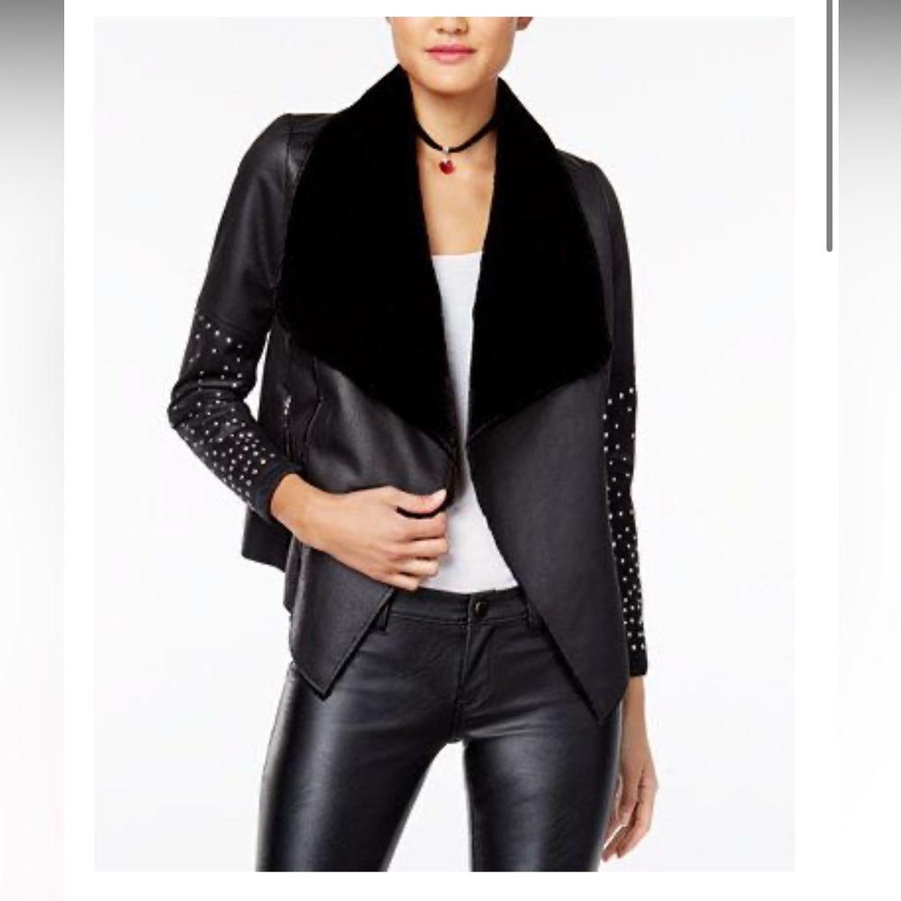 Draped Faux-Leather Jacket XS